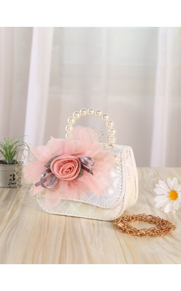 Flower Girl Polyester/PU/Imitation Pearls Handbag With Imitation Pearls/Flower/Ribbon