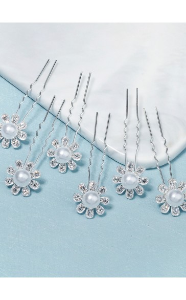 Flower Girl Alloy/Imitation Pearls Tiaras With Crystal/Faux Pearl (Set of 6)