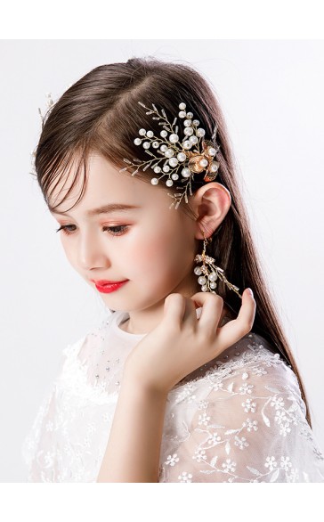 Flower Girl Rhinestones Tiaras/Earrings With Lace/Crystal/Faux Pearl (Set of 4pieces)