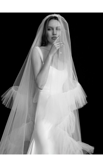 Two-tier Cut Edge Cathedral Bridal Veils With Lace