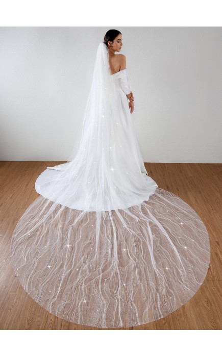 One-tier Cut Edge Cathedral Bridal Veils With Sequin