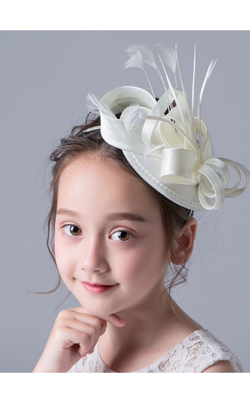 Flower Girl Satin/Feather Tiaras/Hats With Feather/Ribbons