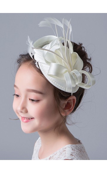 Flower Girl Satin/Feather Tiaras/Hats With Feather/Ribbons