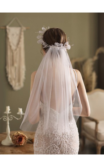 One-tier Cut Edge Elbow Bridal Veils With Lace