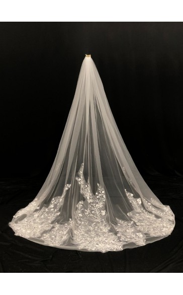 One-tier Cut Edge Cathedral Bridal Veils With Lace