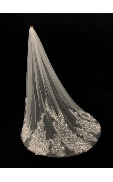 One-tier Cut Edge Cathedral Bridal Veils With Lace