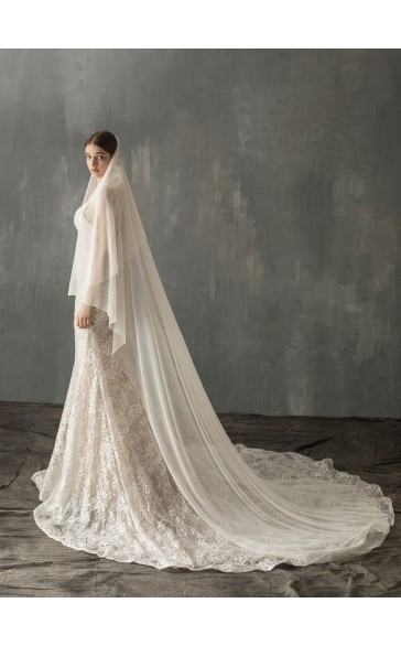 Two-tier Cut Edge Cathedral Bridal Veils With Lace