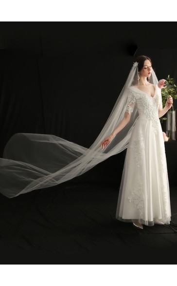 One-tier Cut Edge Cathedral Bridal Veils With Lace