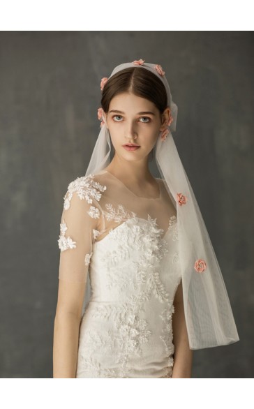 One-tier Cut Edge Elbow Bridal Veils With Lace