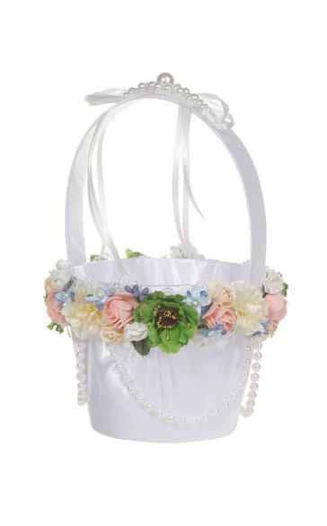 Flower Girl Satin/Plastic/Silk Flower/Artificial Flower Flower Basket With Flower/Beading/Ribbons