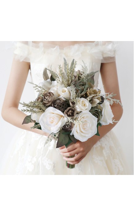 Round Silk Flower Bridal Bouquets -