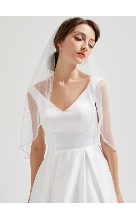 One-tier Pearl Trim Edge Elbow Bridal Veils With Beading/Sequin