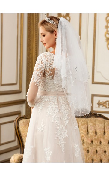 Two-tier Beaded Edge Elbow Bridal Veils With Beading/Sequin