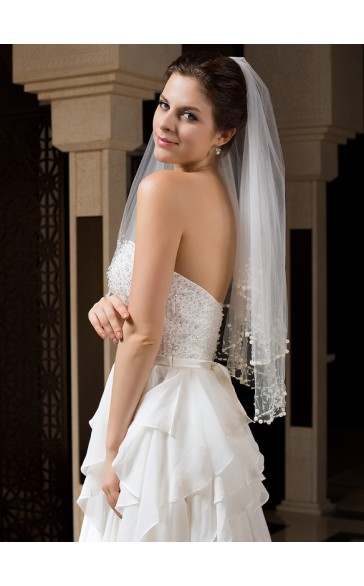 Two-tier Beaded Edge Elbow Bridal Veils With Beading/Sequin