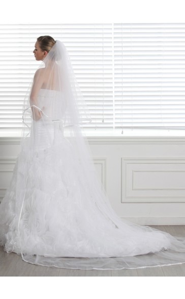 Two-tier Satin Edge Cathedral Bridal Veils With Ribbon