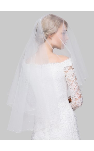 Two-tier Beaded Edge Fingertip Bridal Veils With Beading